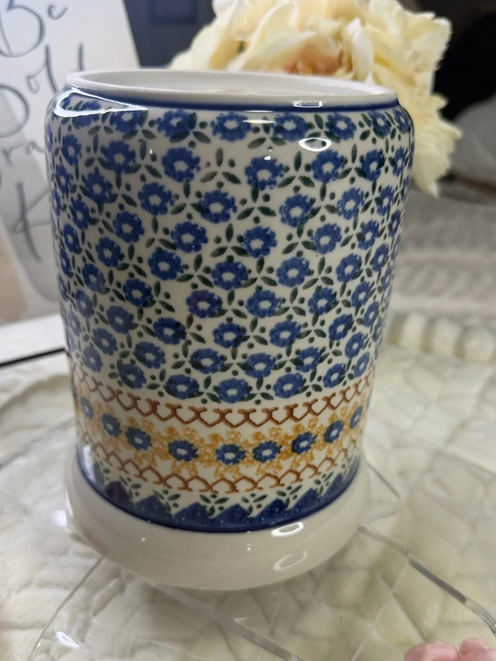 BOLESLAWIEC  Handmade Ceramic Floral Pattern Vase Utensil Jar